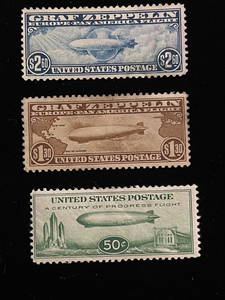 2 Graf Zeppelin Stamps & 1 Baby Zeppelin Stamp