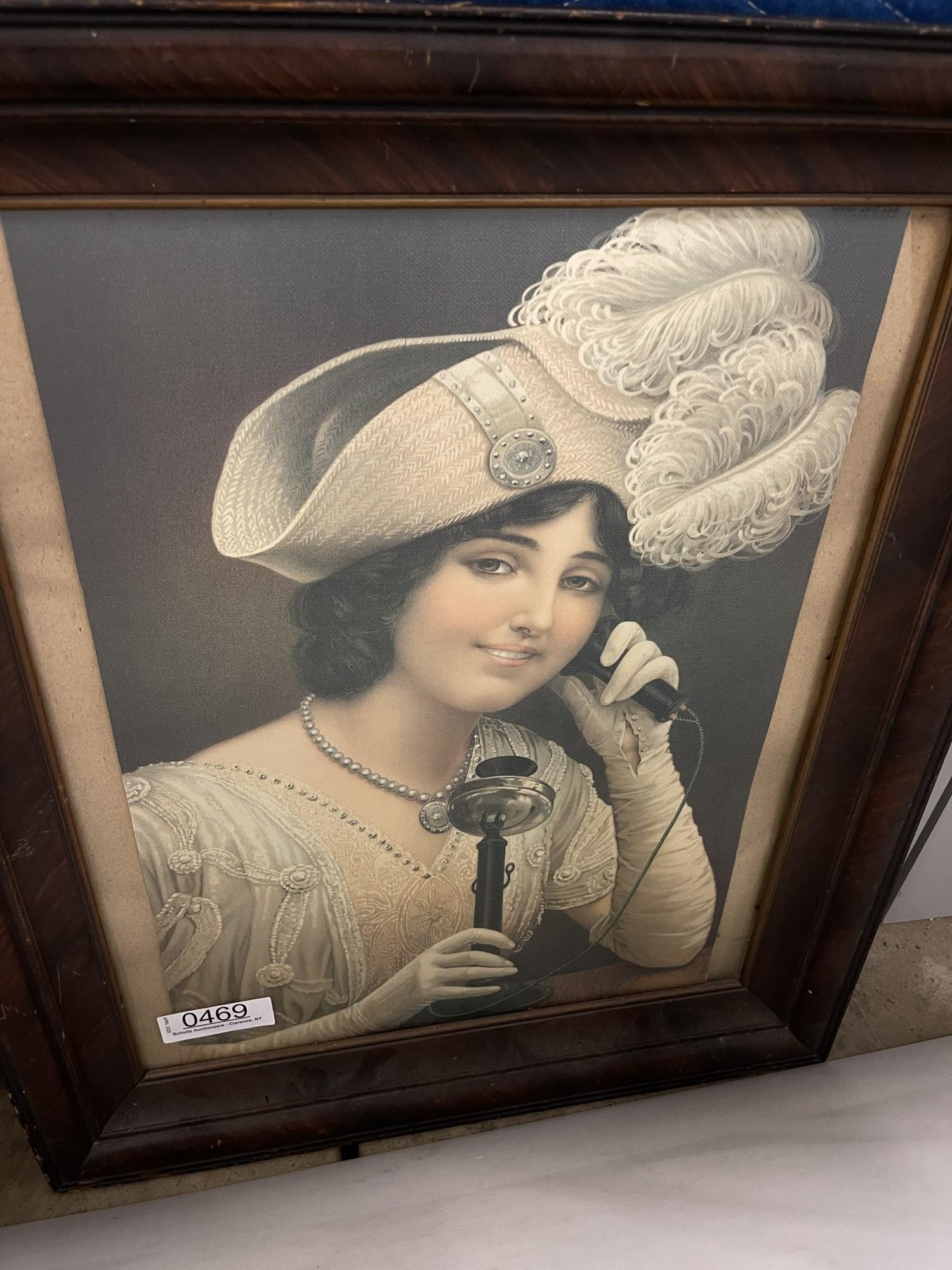 Early Colored Print of Woman on Candlestick Phone (1 of 2)