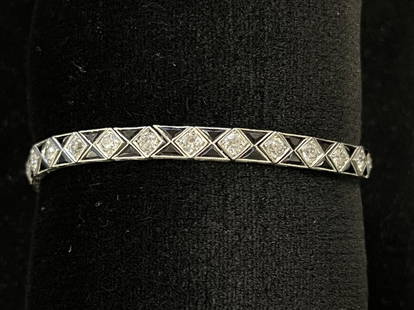 Dreicer Co. Diamond & Black Onyx Bracelet: Diamond & Black Onyx Bracelet Made by Dreicer Co., probably set in platinum, approx 26 diamonds -