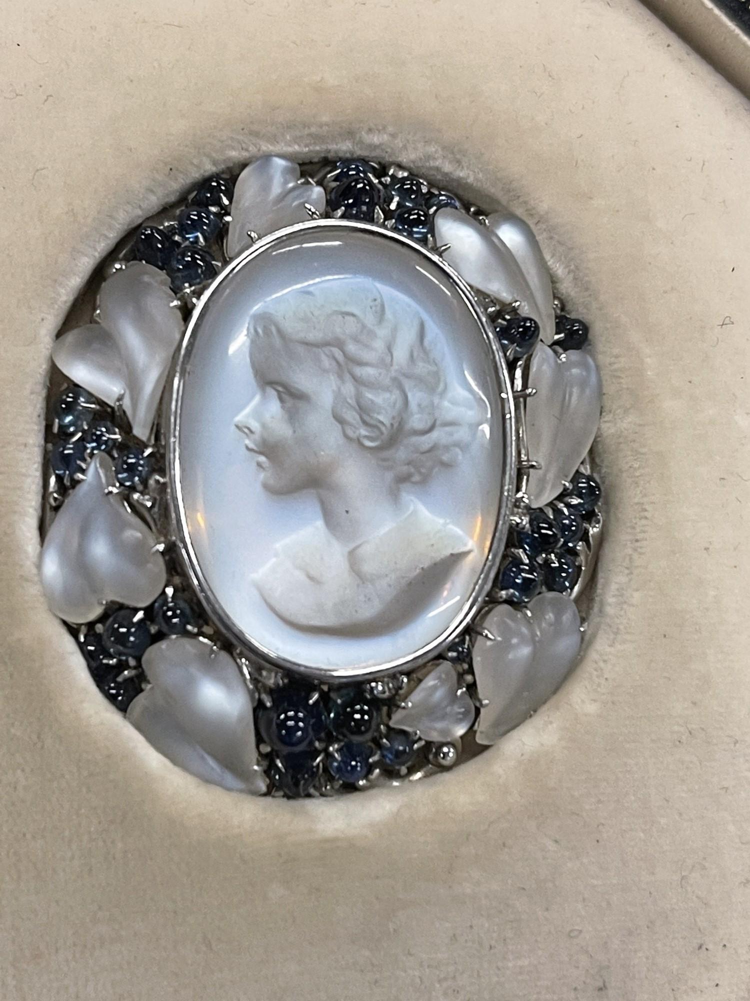 Moonstone Cameo of Young Girl w/ Sapphires (1 of 6)