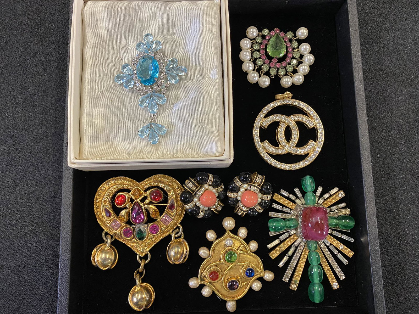 Costume Jewelry incl. Christian Dior, Chanel, etc: Lot of Costume Jewelry incl. Christian Dior, KJL, Early Piece of Chanel (missing some stones), Christian Lacroix Marked Paris, etc -