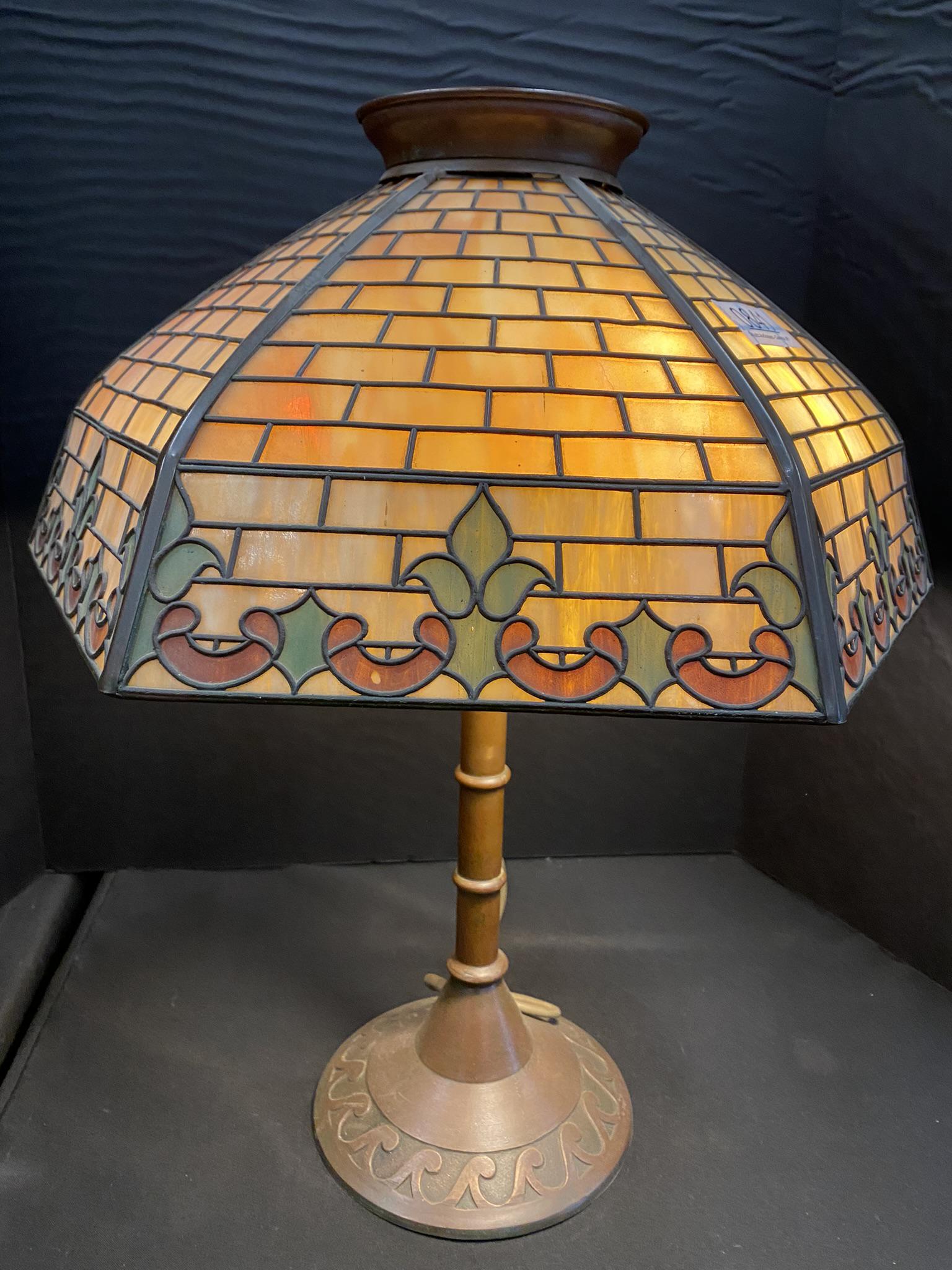 Handel Leaded Glass Lamp w/ Bronze Base (1 of 14)