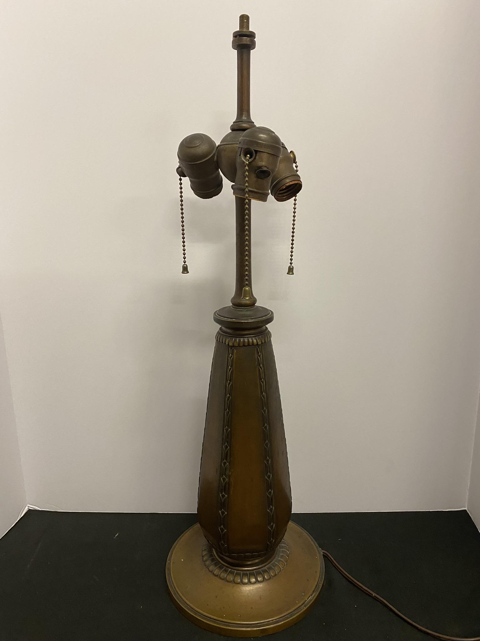 Signed Tiffany Lamp Base Bronze w/ 3 Sockets (1 of 8)