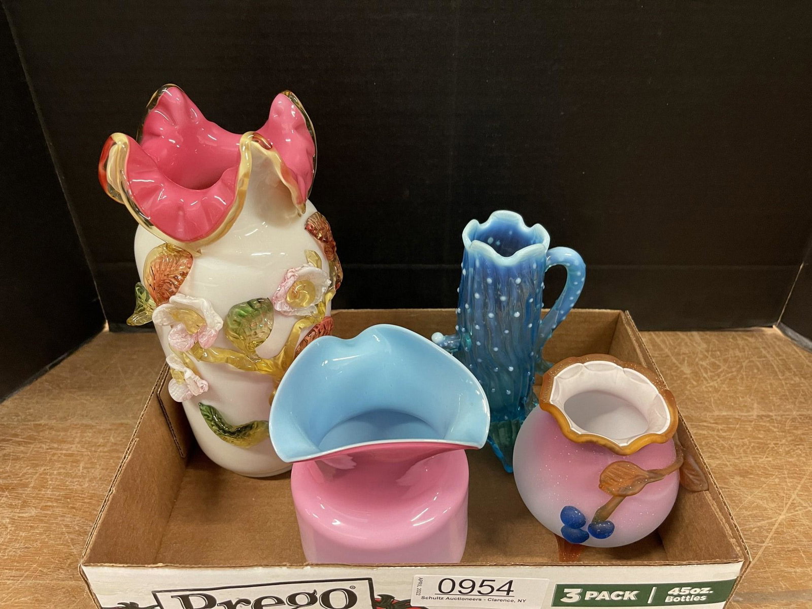 Box Lot w/ Art Glass incl Pink Overlay Pitcher (1 of 2)
