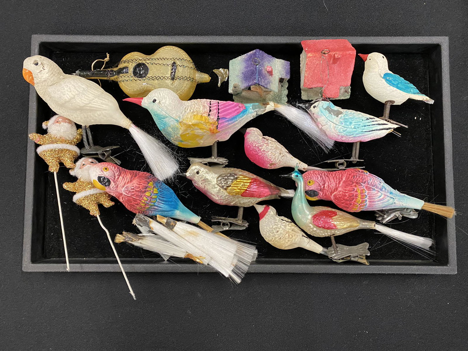 Tray of Mostly Bird Antique Christmas Ornaments (1 of 7)