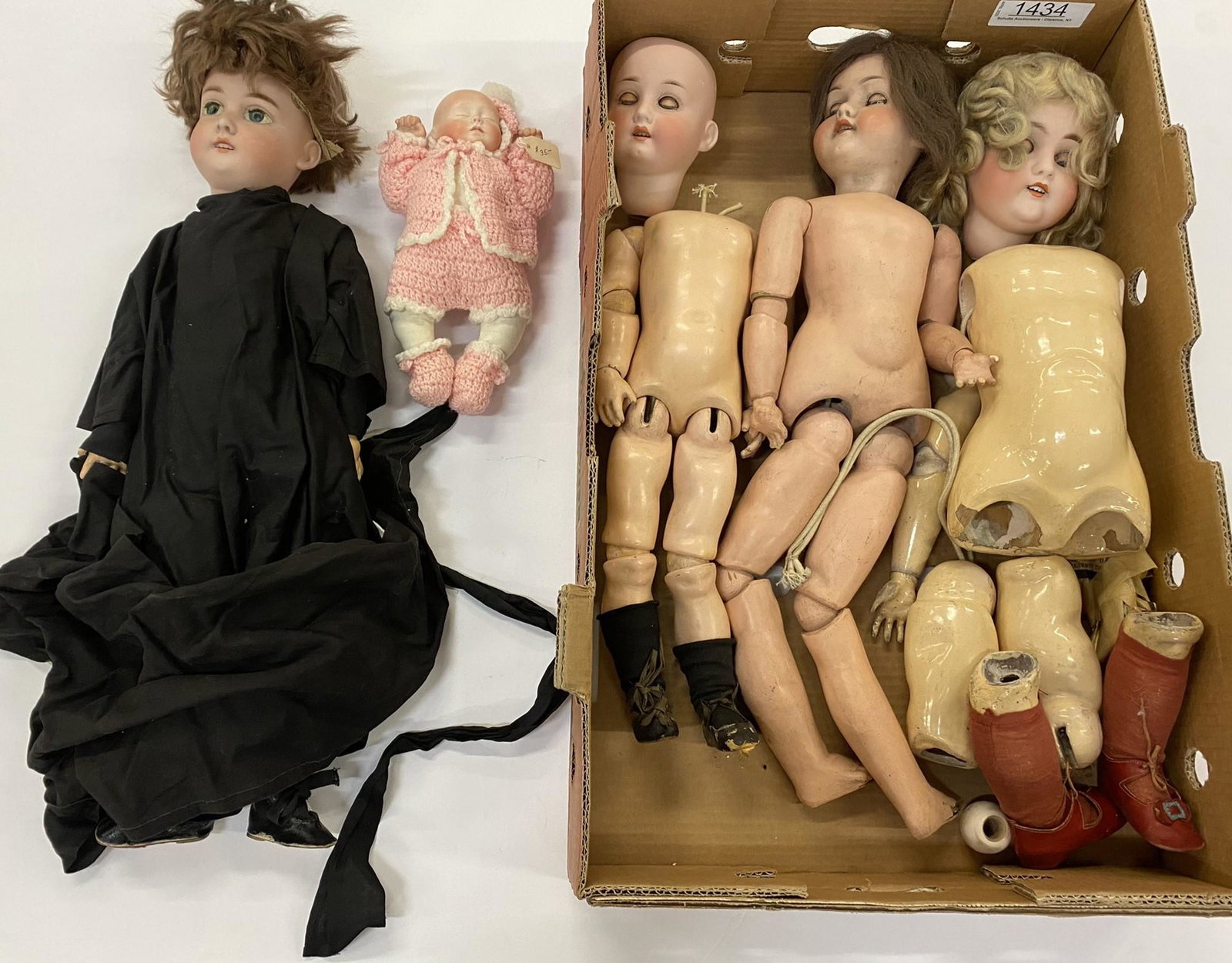 Group of 4 Bisque Head Dolls and Small Baby (1 of 9)