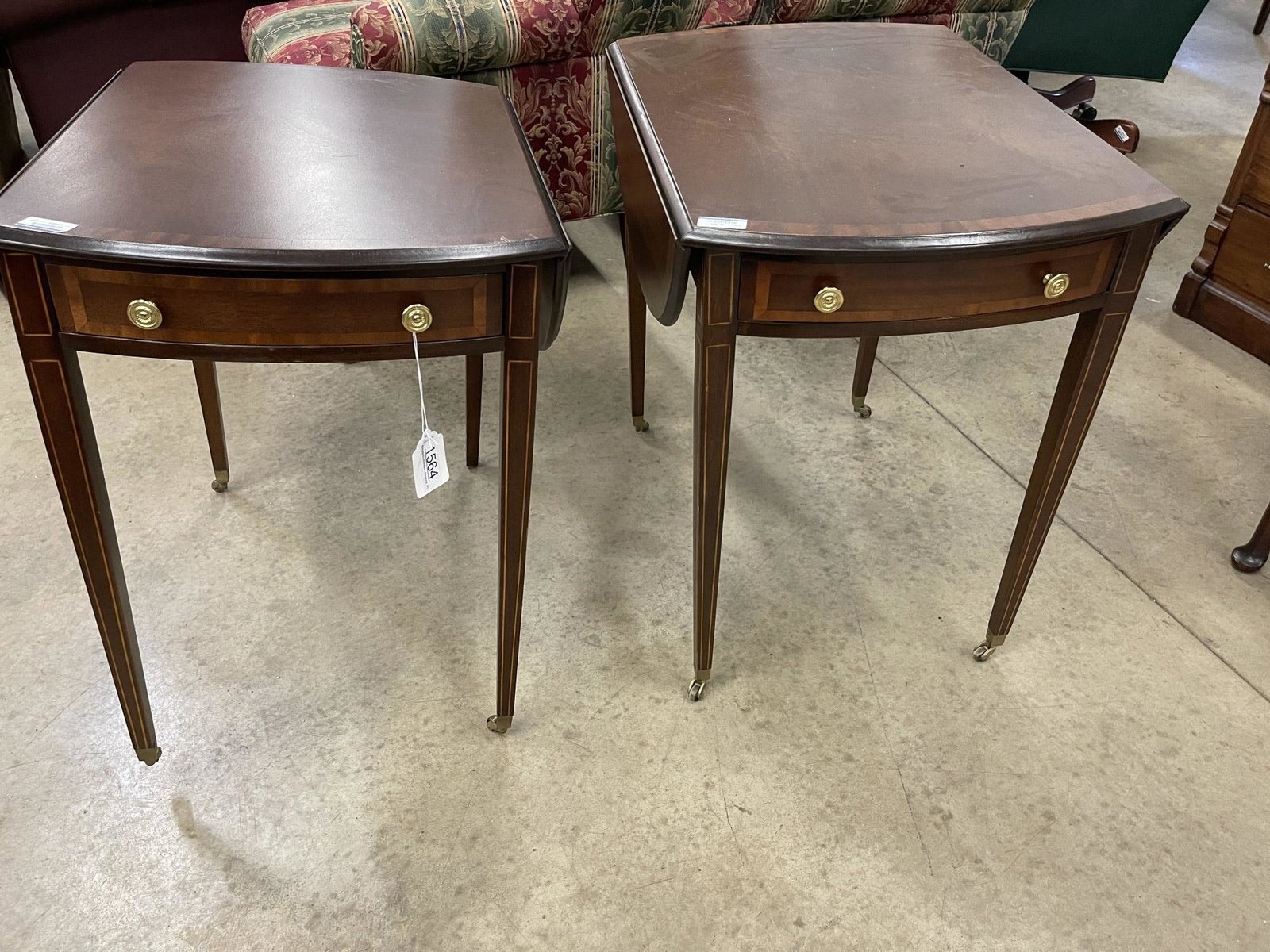 Pair of 1 Drawer Drop Side End Tables w/ Inlay (1 of 3)