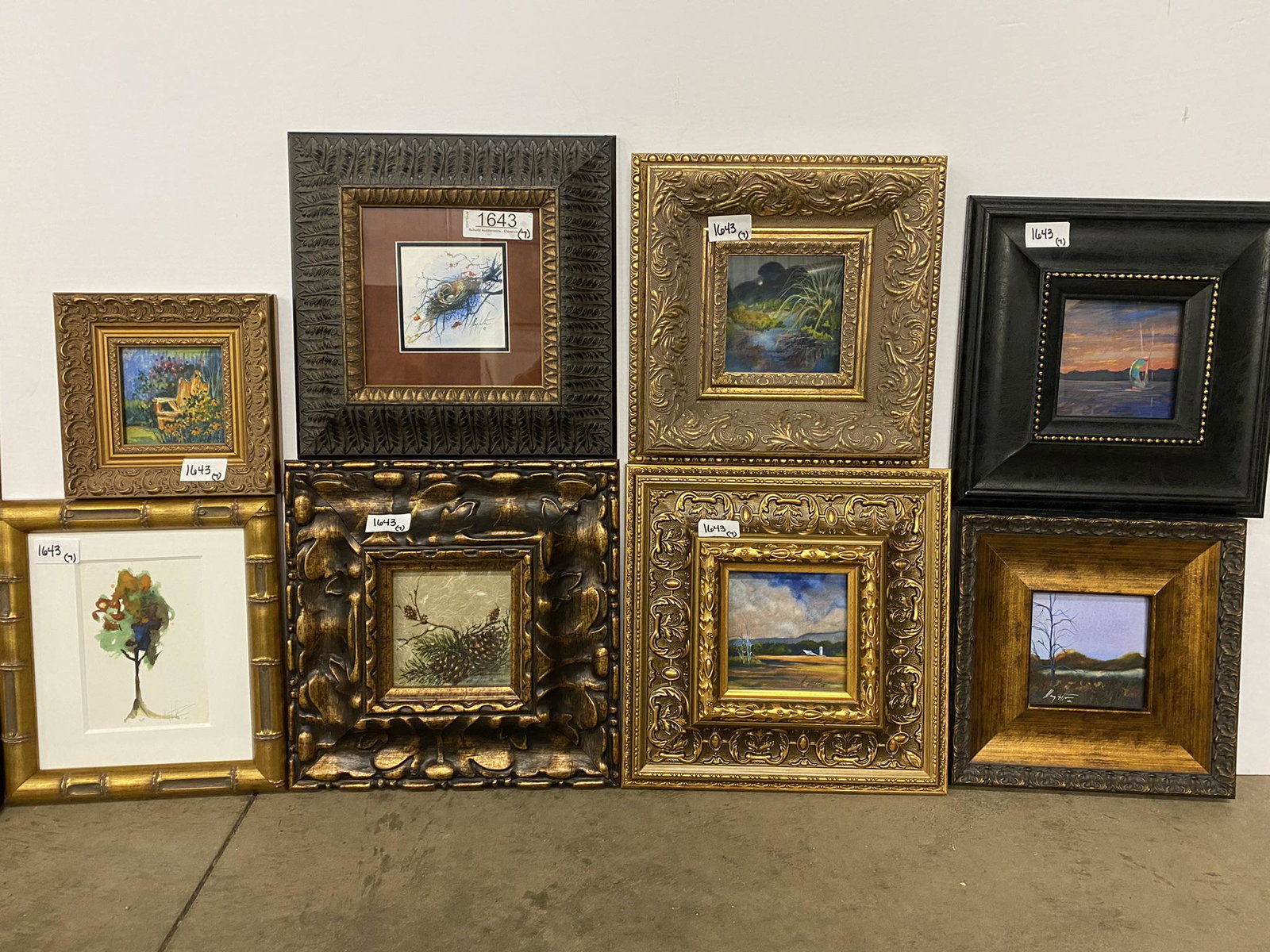 7 Mary Hamilton Watercolors incl. Various Scenes: 7 Mary Hamilton Watercolors incl. Various Scenes, Landscapes, Ship at Sea, etc - Largest frame approx. 13" x 13"