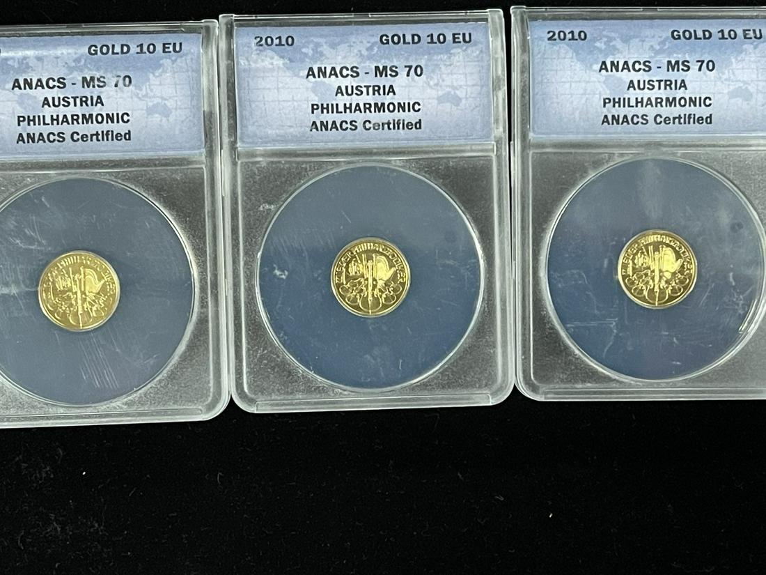 3 Austrian Gold Coins 10 Euros each (1 of 2)