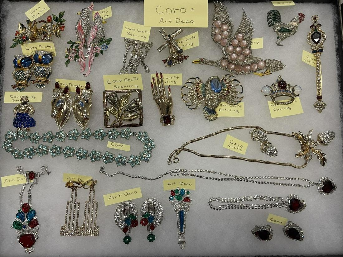 Tray of Costume Jewelry incl Mostly Coro: Tray of Costume Jewelry incl Mostly Coro, Art Deco, etc -