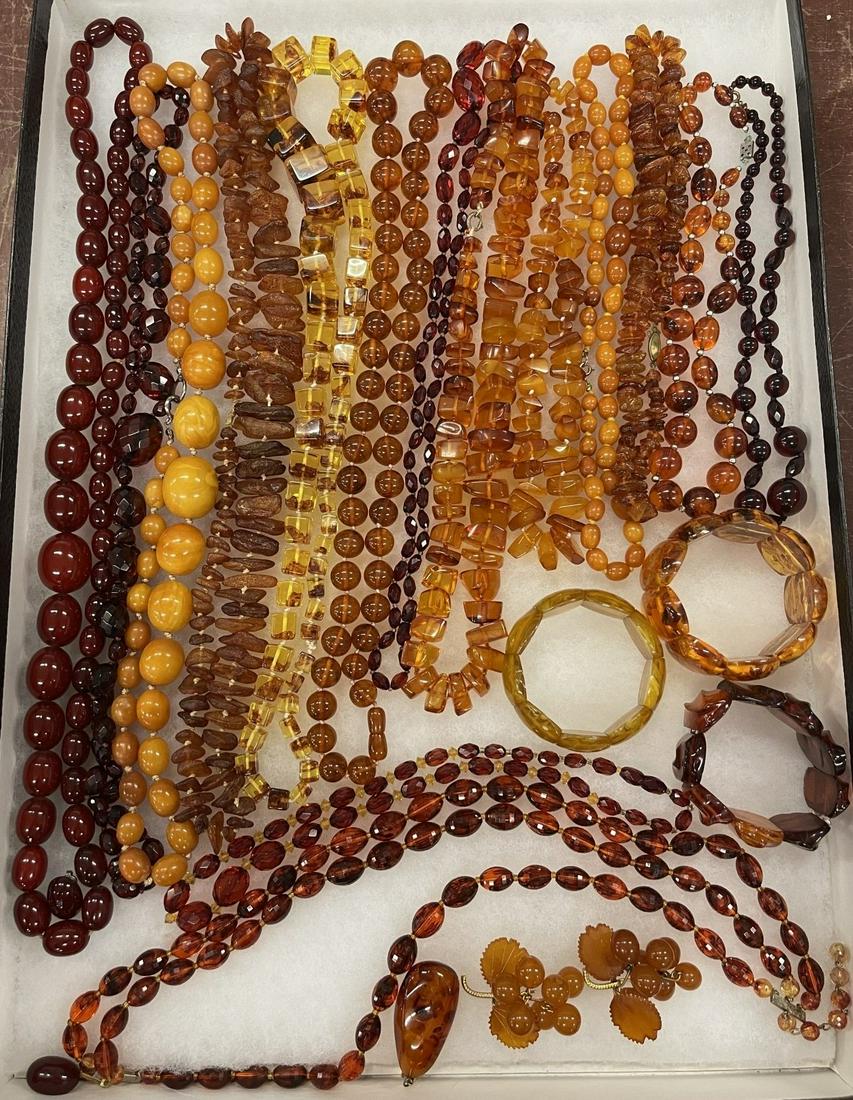 Large Tray of Amber & Other Jewelry (1 of 8)