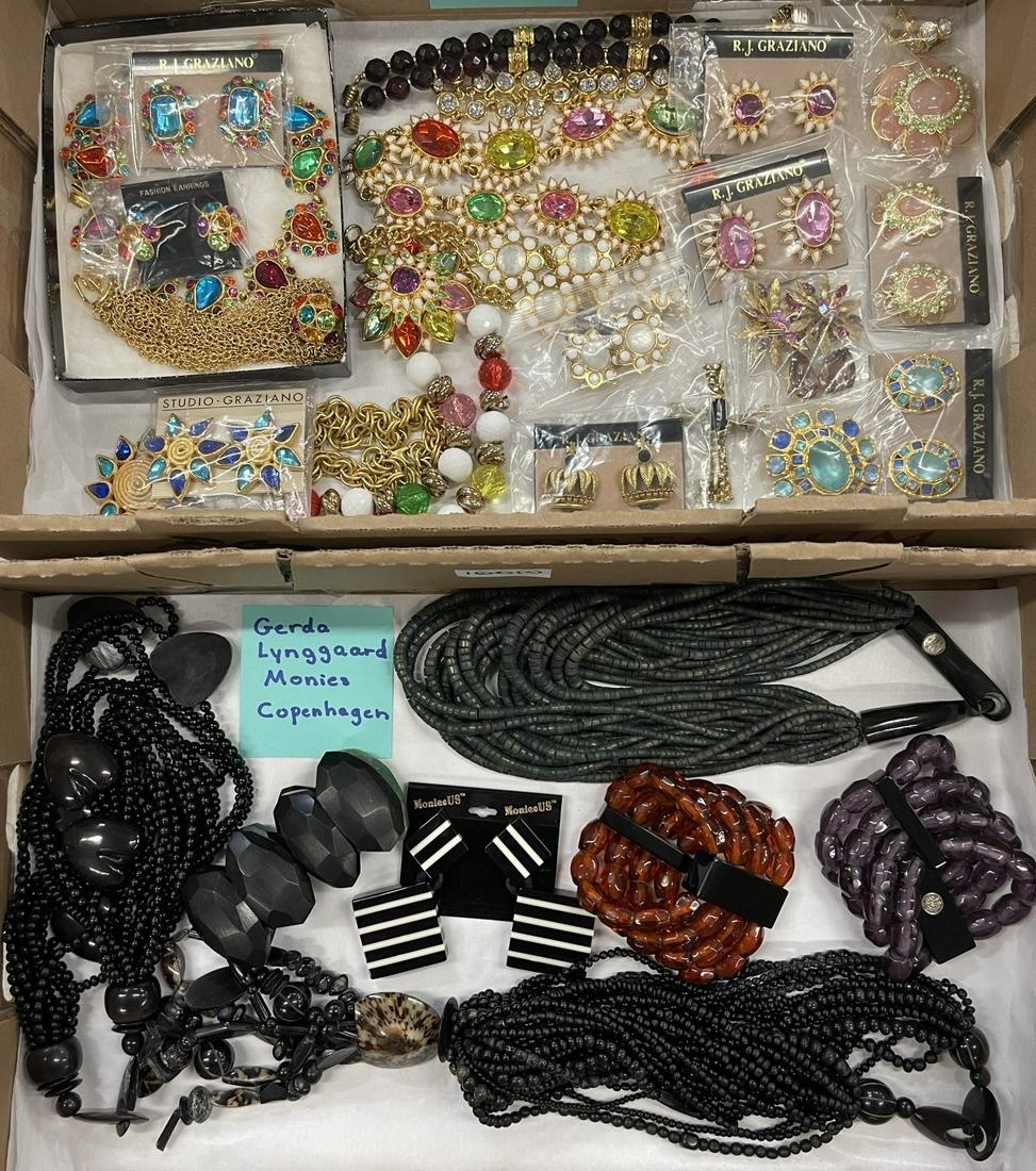 2 Box Lots Jewelry incl. R.J. Graziano etc: 2 Box Lots Jewelry incl. R.J. Graziano incl Earrings, bracelets, necklaces and Girda Lynggard Monies Copenhagen -