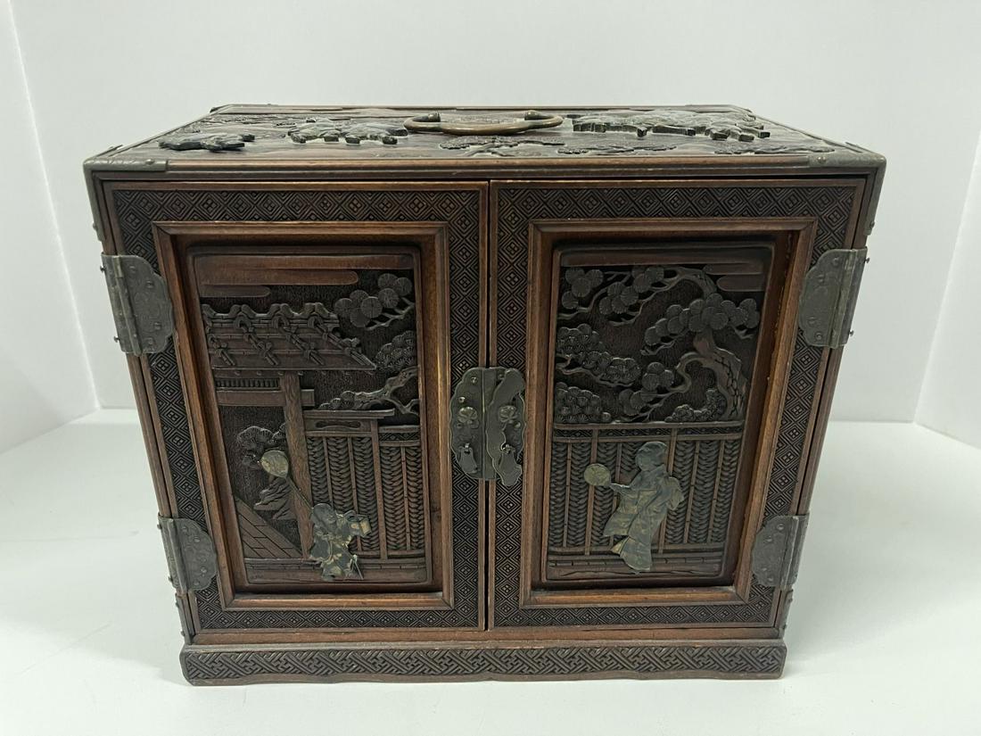 Carved & Decorated Teakwood Jewel Chest (1 of 10)