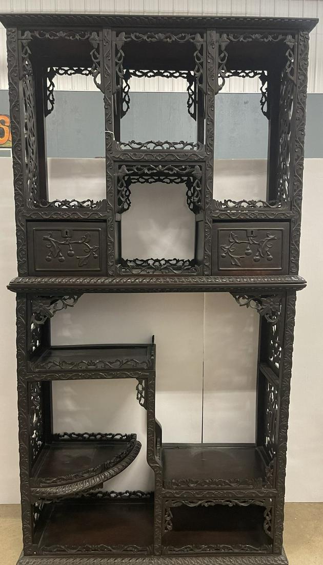 C. 1900 Teakwood Whatnot Cabinet w/ Drawers (1 of 12)