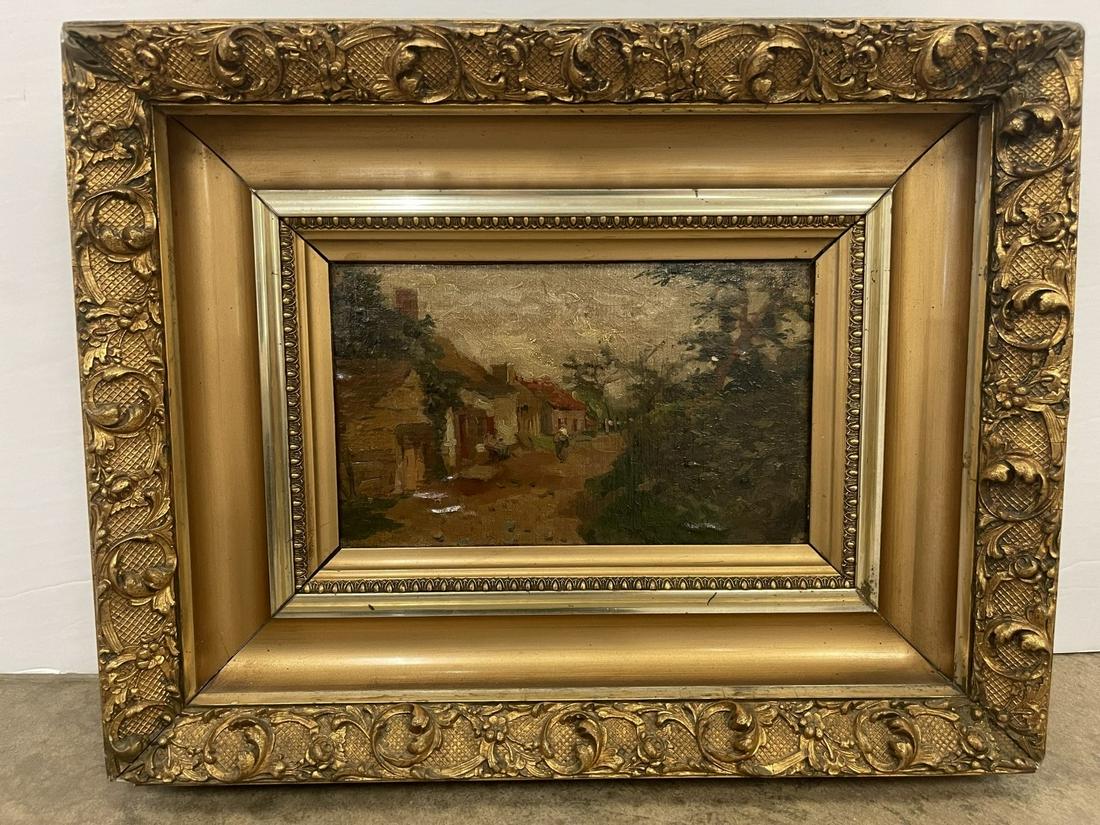 19th C. Gold Leaf Frame w/ Painting on Board (1 of 4)