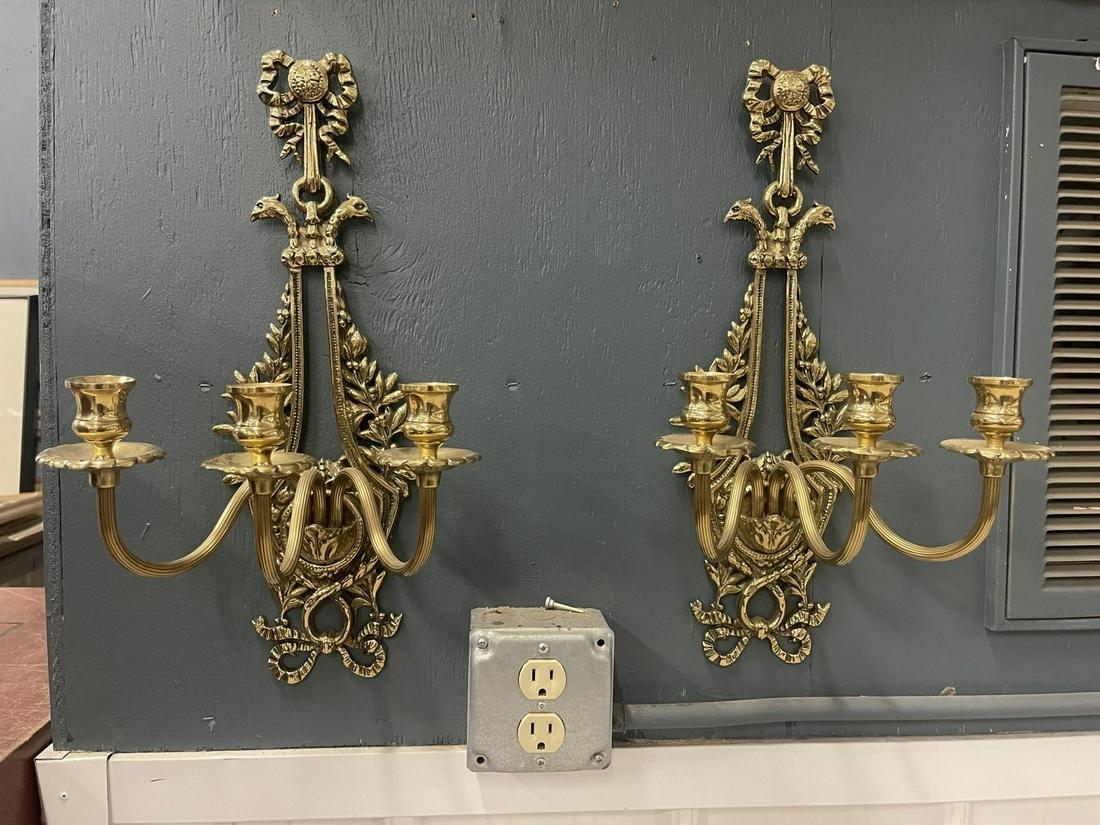 Pair of Brass Wall Sconces w/ Eagle Heads (1 of 8)