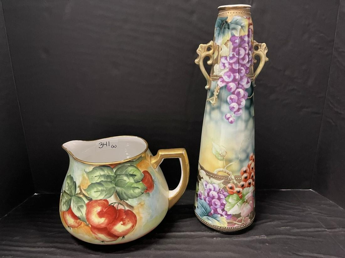 Floral Decorated Bavarian Piece & Nippon Vase: Floral Decorated Bavarian Piece and Hand Decorated Nippon Vase -