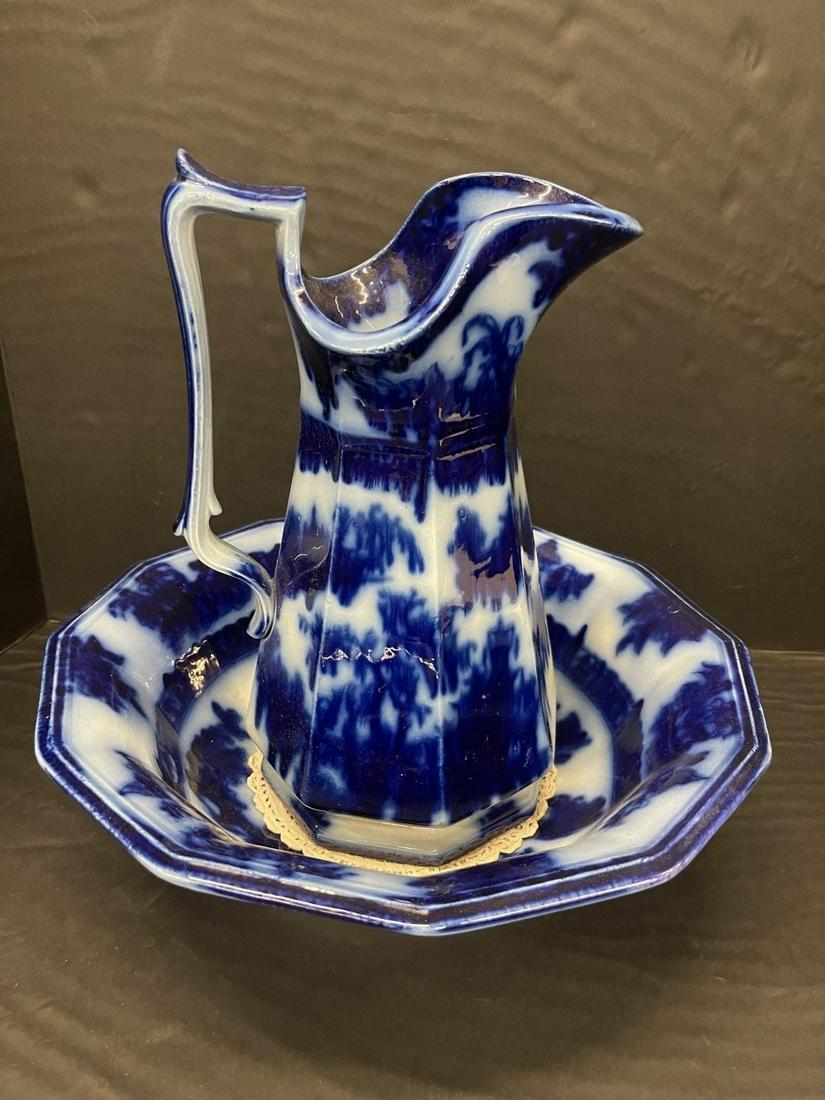 19th C Flo Blue Pitcher and Bowl Set (1 of 14)