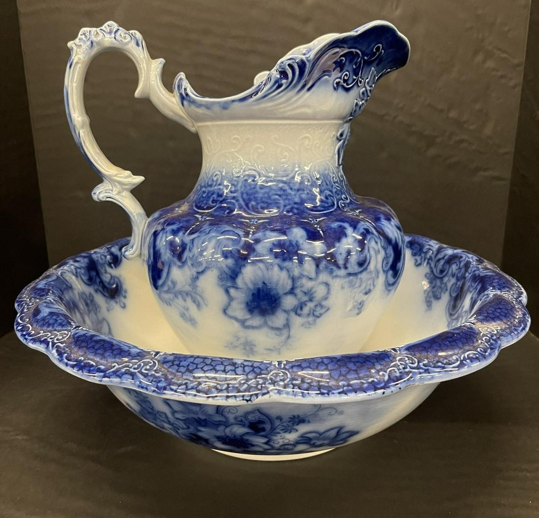 19th C Flo Blue Pitcher and Bowl Set: 19th C Flo Blue Pitcher and Bowl Set, purchased in 2003 for $1870 called Ormonde Flo Blue -