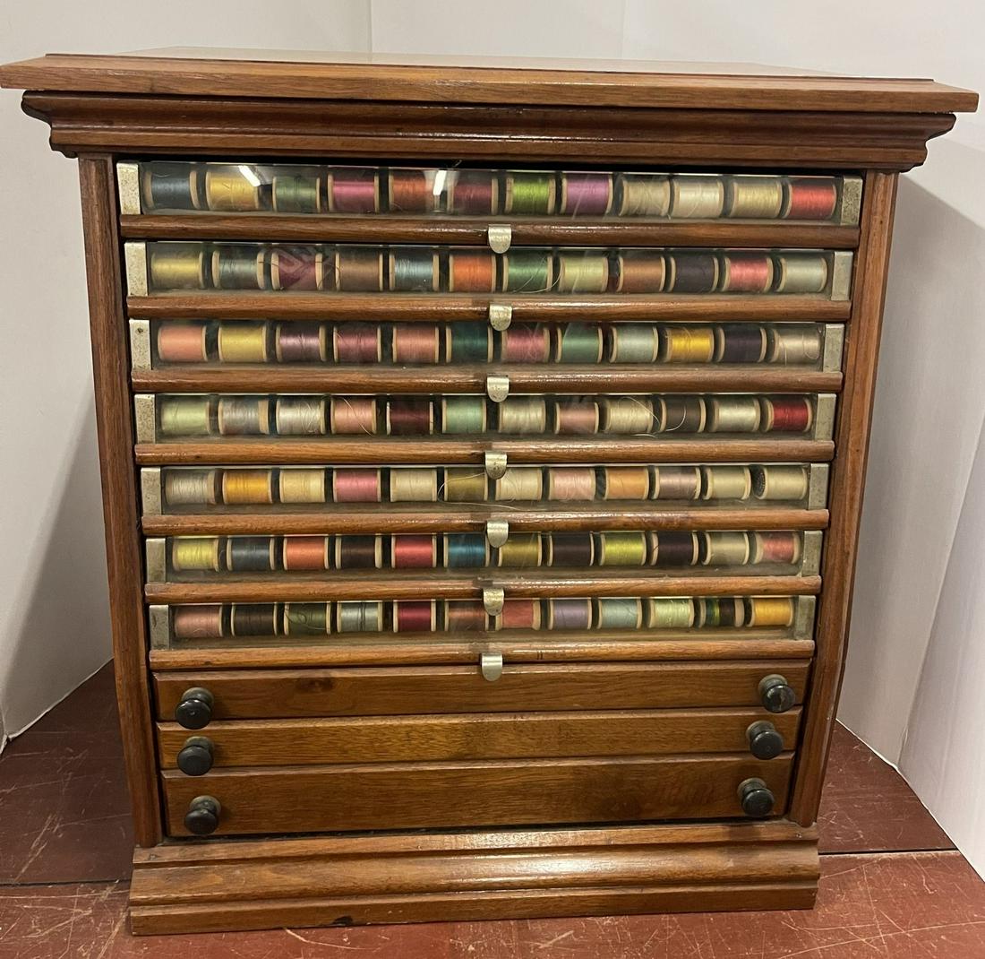 Eureka Spool Cabinet in walnut: Eureka Spool Cabinet in walnut with approx 10 drawers - Approx. 21"L x 17" D, 24" H