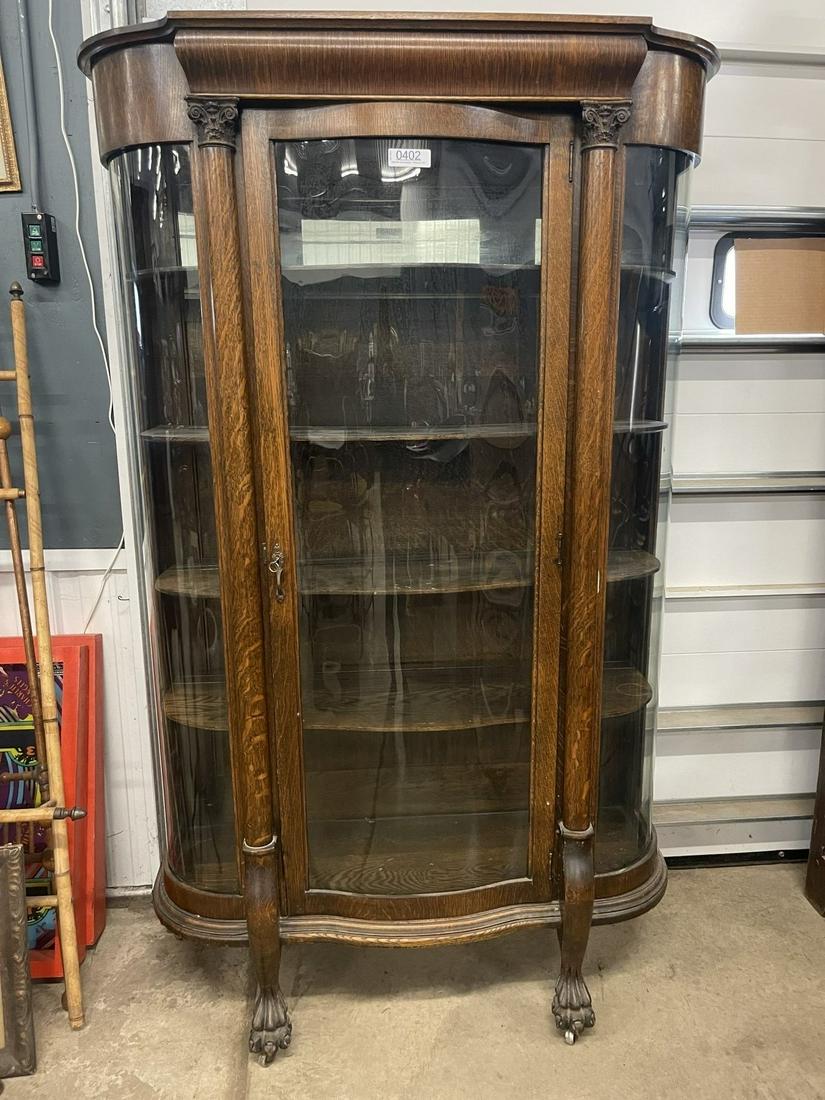 Oak Curved Glass China Cabinet (1 of 7)