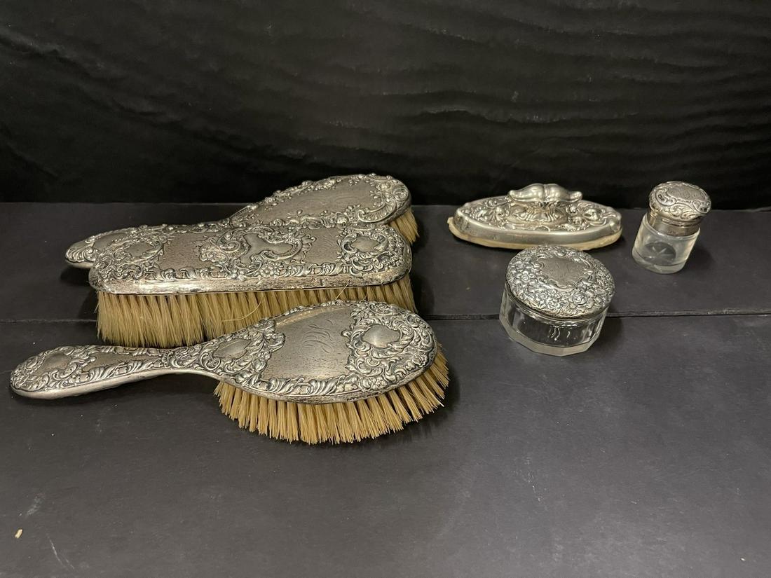 Fancy Sterling 6pc Dresser Set (1 of 11)