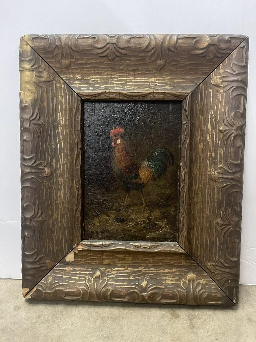 Oil Painting of Rooster Signed w/ Initials (1 of 7)