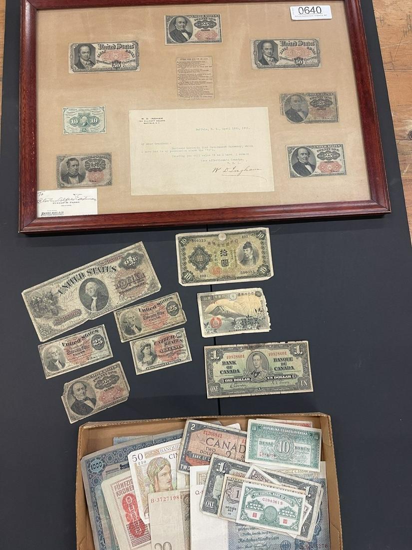 U.S Fractional Currency Framed etc: U.S Fractional Currency Framed Plus Loose Notes US and Foreign -