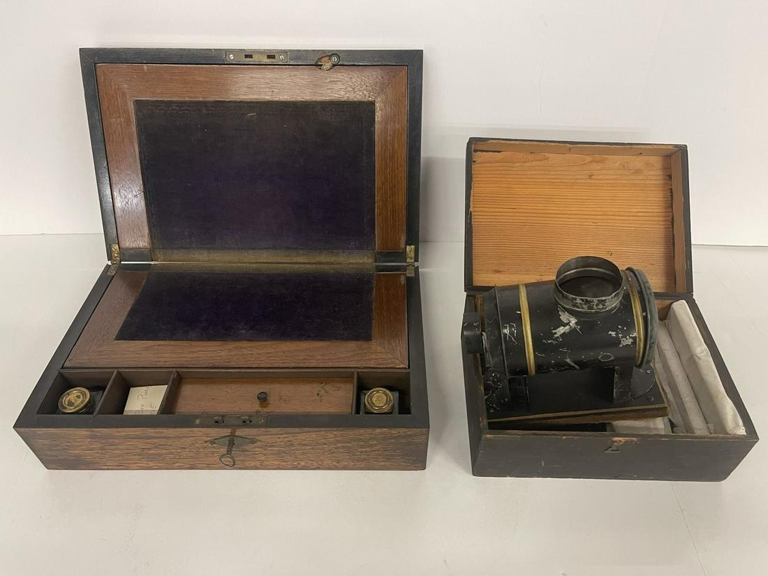 Flame Lit Magic Lantern w/ Story Plates: Flame Lit Magic Lantern w/ Story Plates in original box and Early Lap Desk -