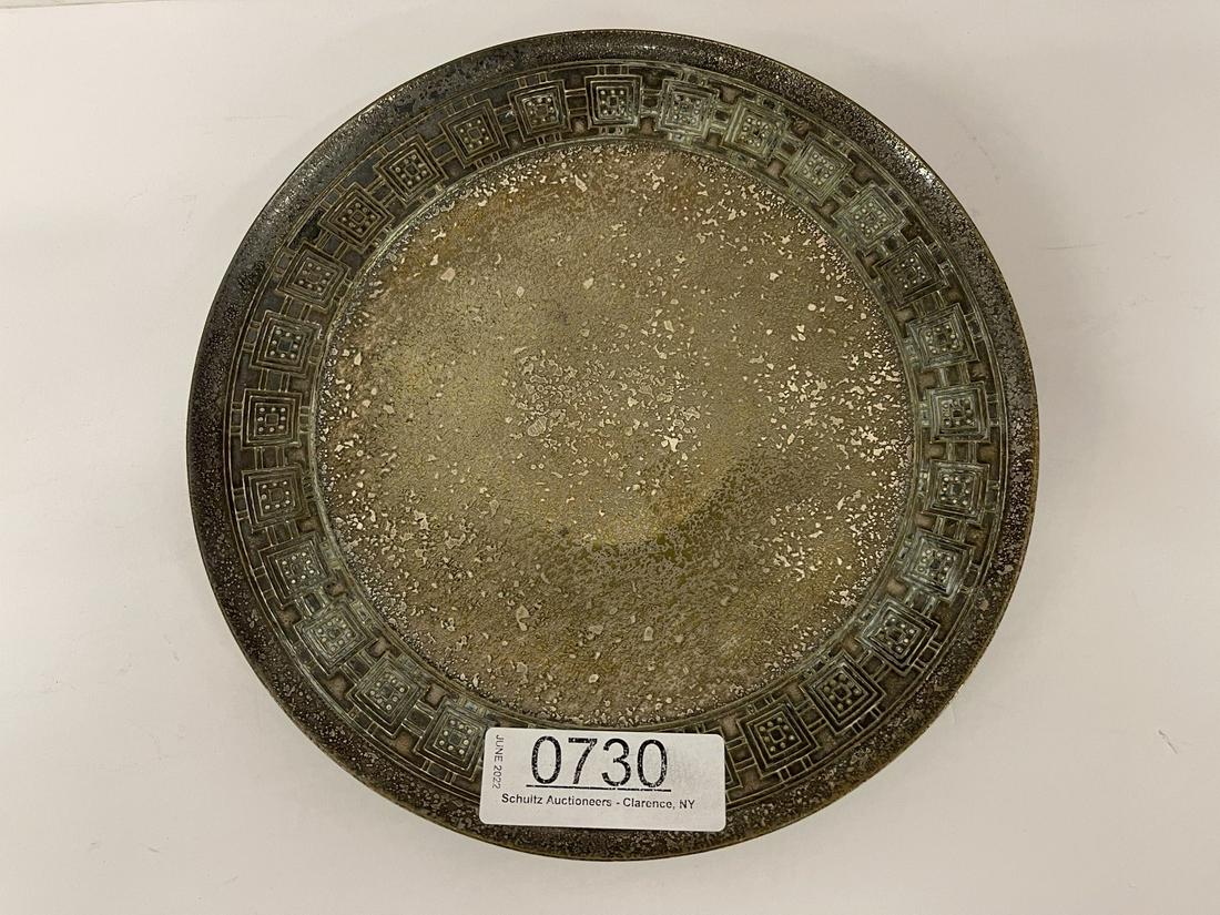 Tiffany Studios Silver Plated Bronze Footed Plate: Tiffany Studios Silver Plated Bronze Footed Plate w/ Arts + Crafts Design -