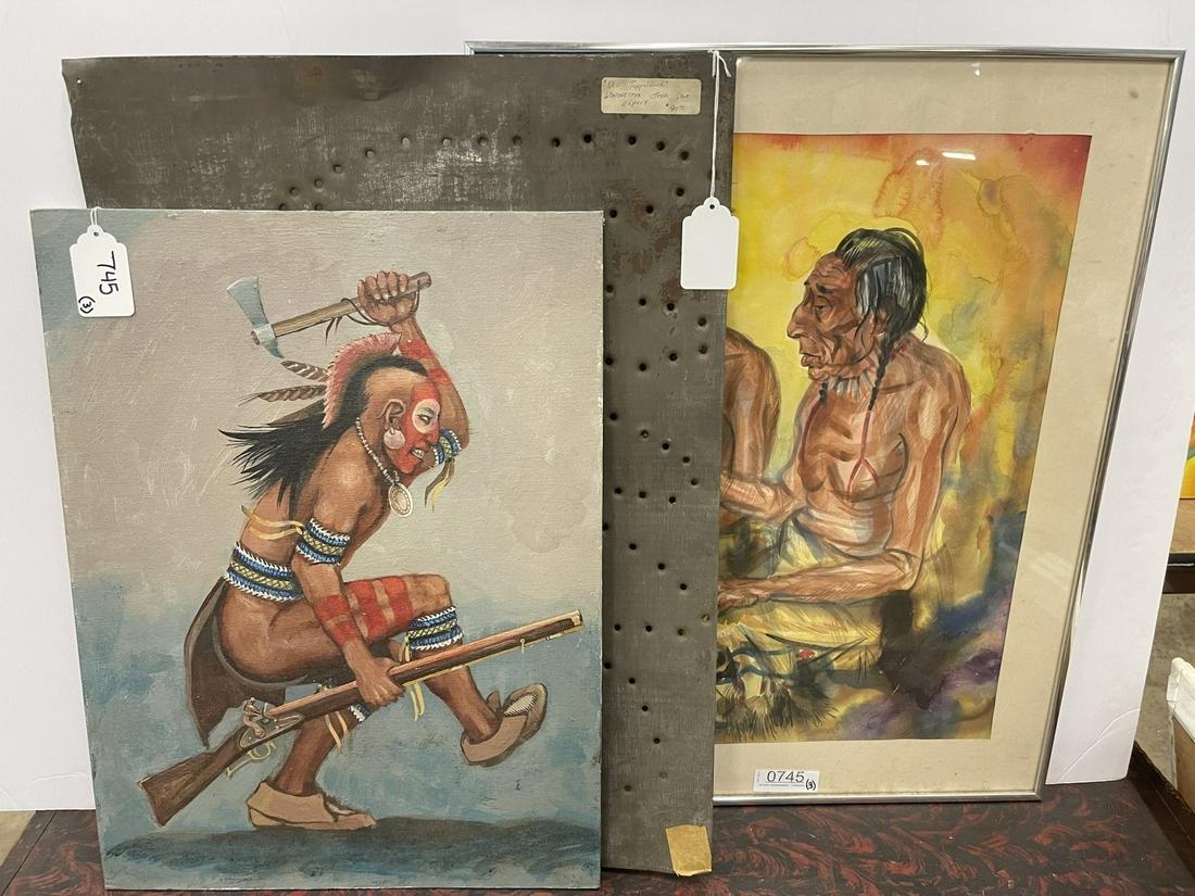 3pcs incl Painting of Native American Warrior (1 of 8)