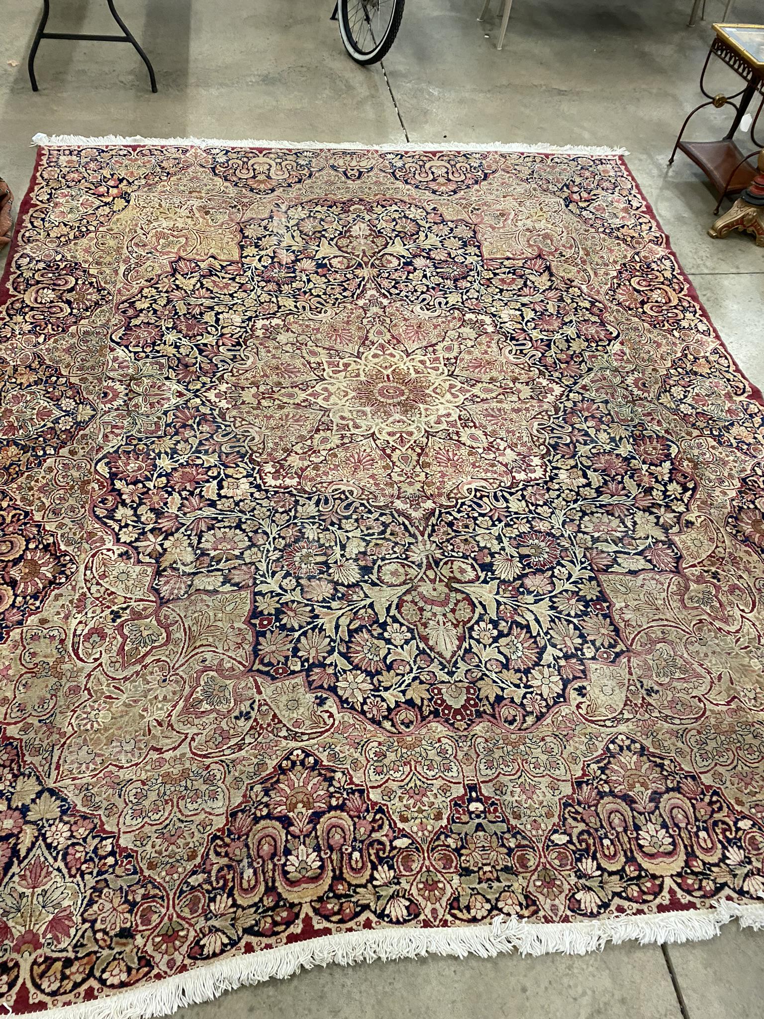 Laver Kirman Persian Handmade Oriental Rug: Antique Laver Kirman Persian Handmade Oriental Rug Circa 1910 - Approx. 11' 8" x 9' 5"