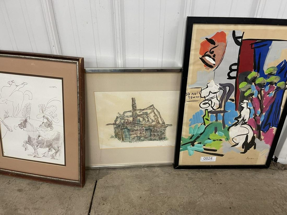 3 Pcs Artwork incl Signed Prints: 3 Pcs Artwork incl. Colored Print by Joseph Solman, Steinberg Signed Print, Doran Signed Artwork -