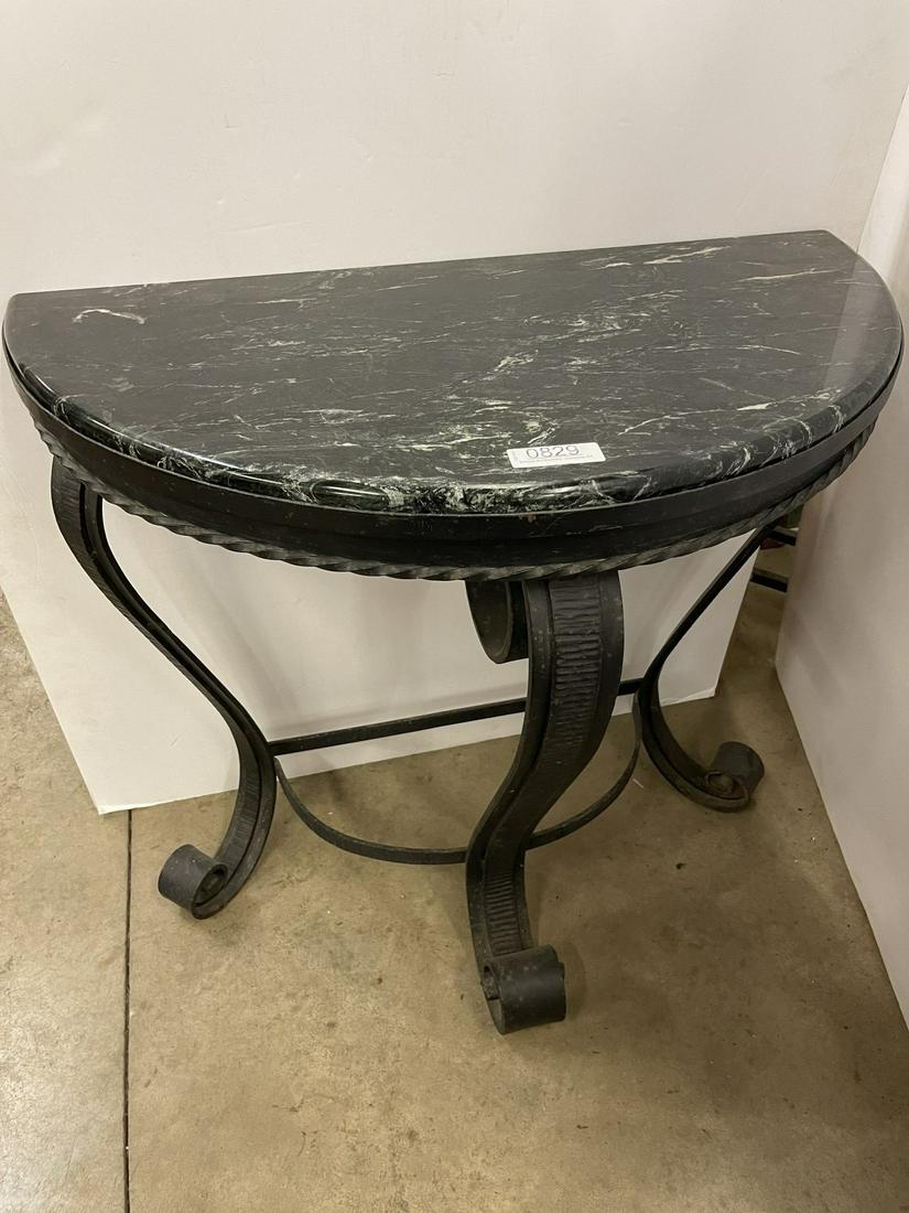 Console Table w/ Dark Green marble top: Console Table w/ Dark Green marble top and iron base - Approx 31.5" h x 17" d x 34" w