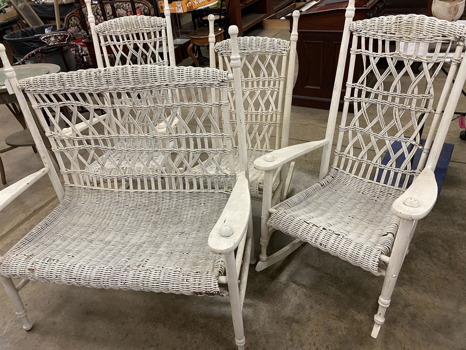 White Painted Wood & Wicker 4pc Set (1 of 2)