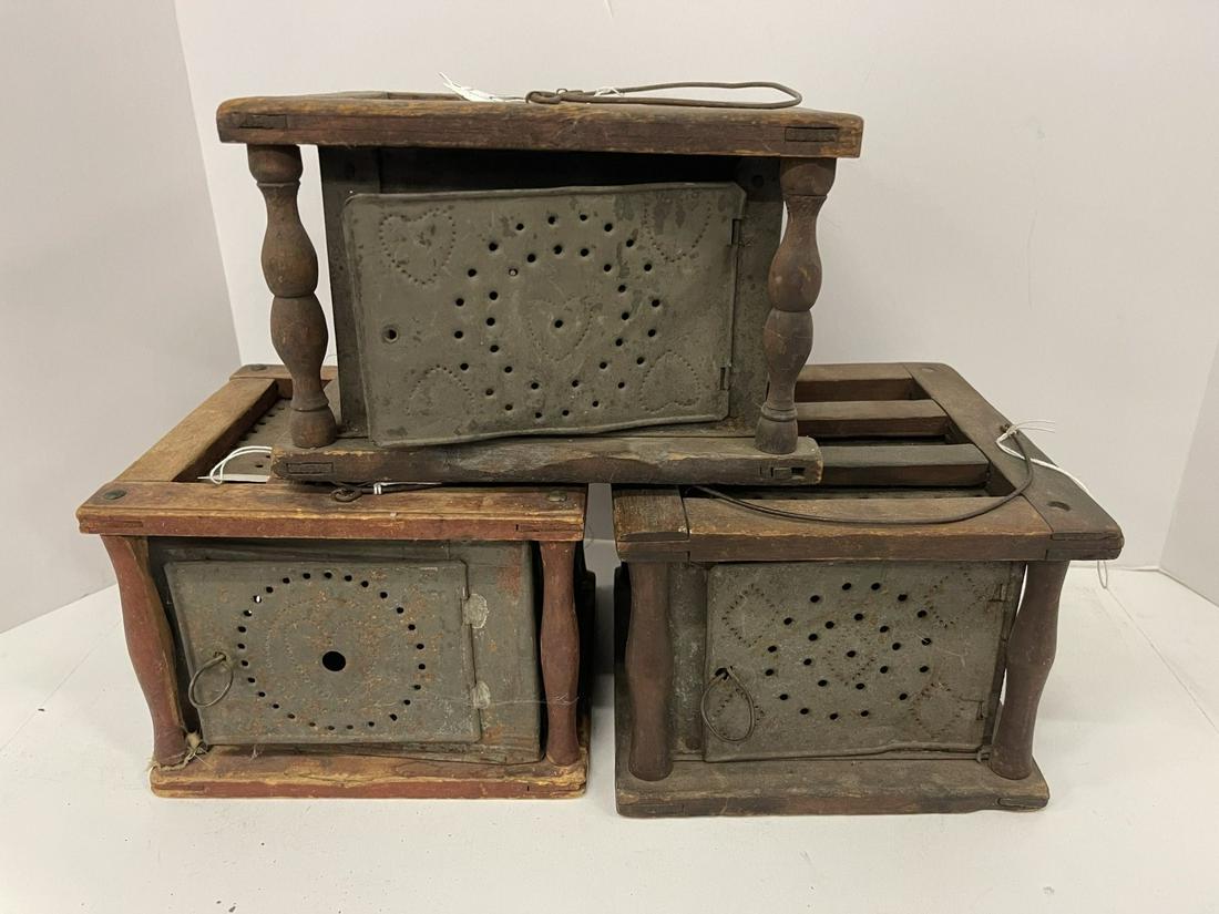 3 Early Wood/Tin Footwarmers (1 of 9)