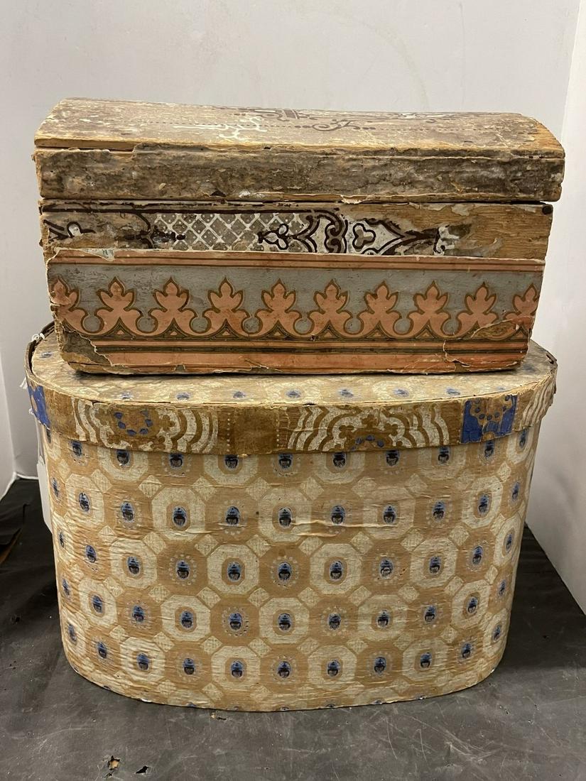 Wallpaper Dome Lid Box from Steuben County NY: Wallpaper Dome Lid Box from Steuben County NY 1870 and Band Box -