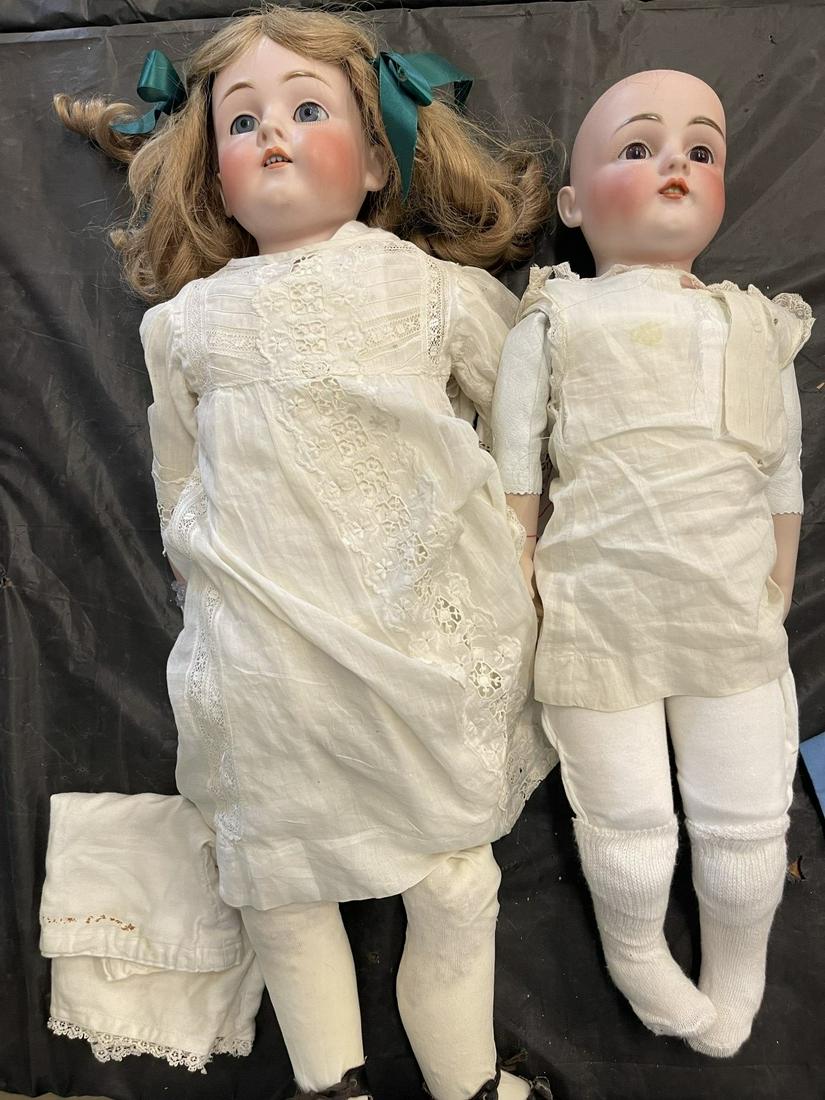 2 Bisque Head Dolls incl 1 Marked DEP 154.13: 2 Bisque Head Dolls incl 1 Marked DEP 154.13 and 1 Marked DEP 154 (hairline crack through back) -