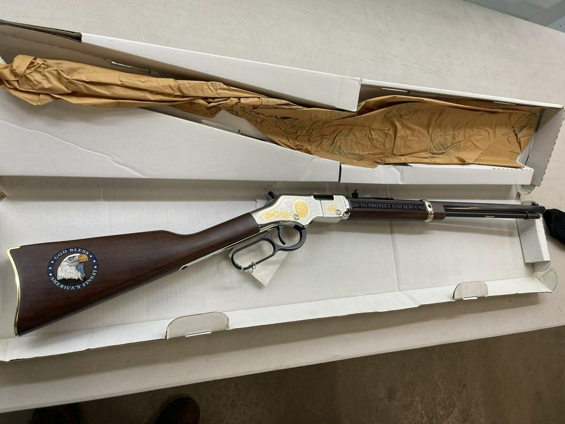 Henry Golden Boy Lever Action Rifle #LET01679: Henry Golden Boy Lever Action Law Enforcement Tribute Edition 22 LR Rifle, Serial #LET01679 with original box -