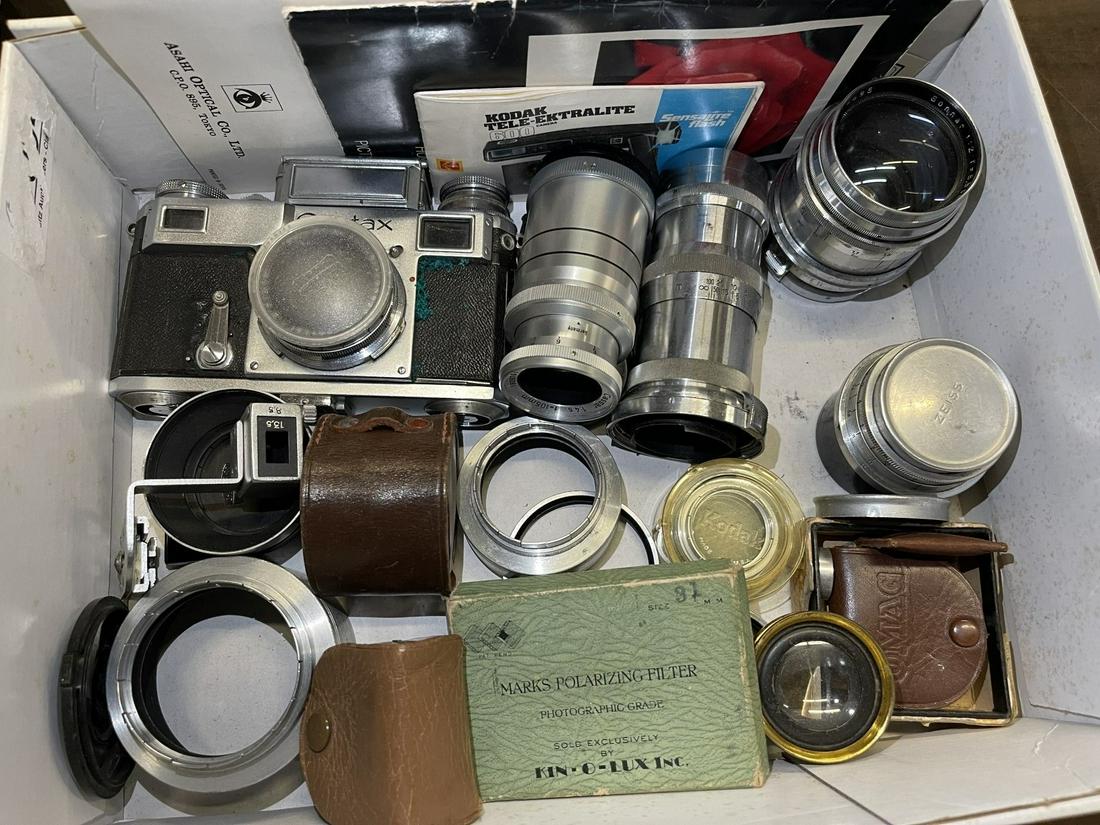 Box Lot incl Contax Camera, Lenses etc: Box Lot incl Contax Camera, Lenses, Zeiss, Steinheil Munich, etc -