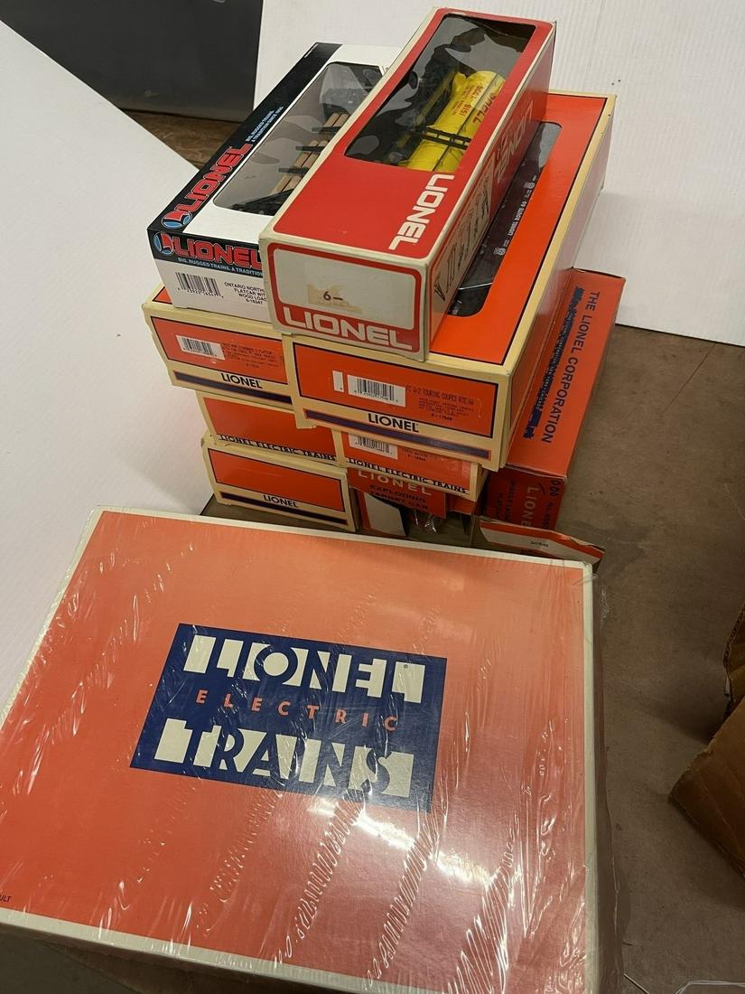 Group of Lionel Trains incl. Union Pacific etc: Group of Lionel Trains incl. Union Pacific FA-2 Alco AA Diesel Engine, 10 Lionel Train cars incl missile launching flat car, exploding target car, toxic waste car etc -