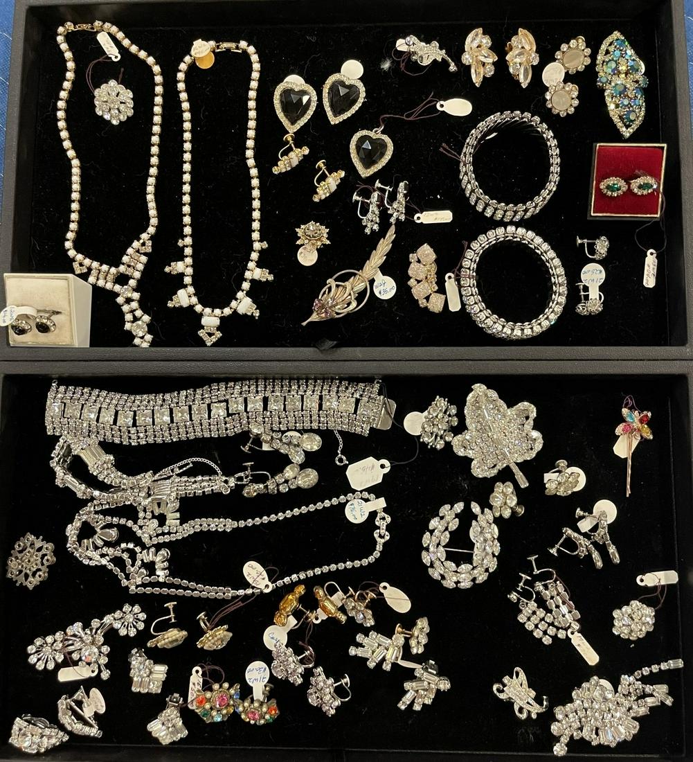 2 Trays Rhinestone Jewelry incl. Coro, Etc.: 2 Trays Rhinestone Jewelry incl. Coro, Etc. -