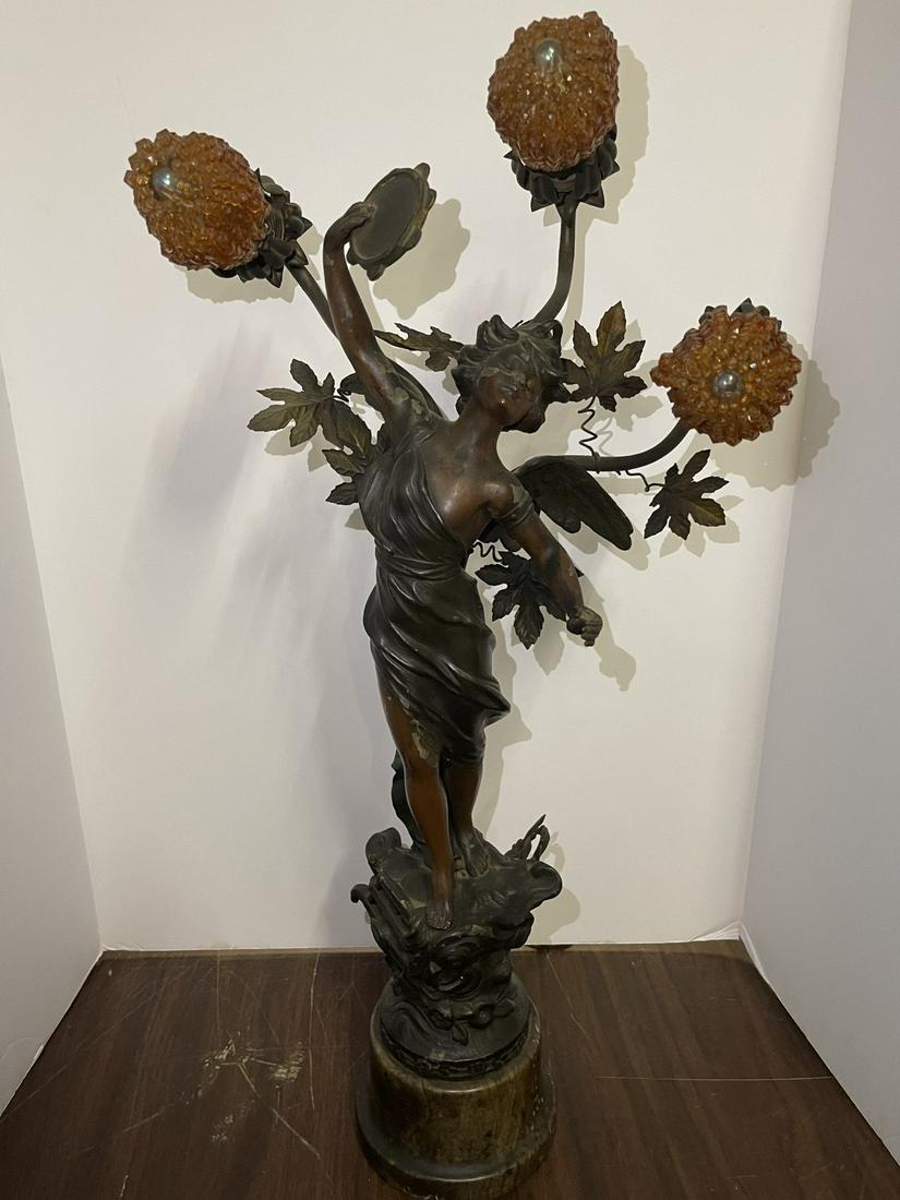 Winged Bronzed White Metal Figural Lamp on Marble Base (1 of 9)
