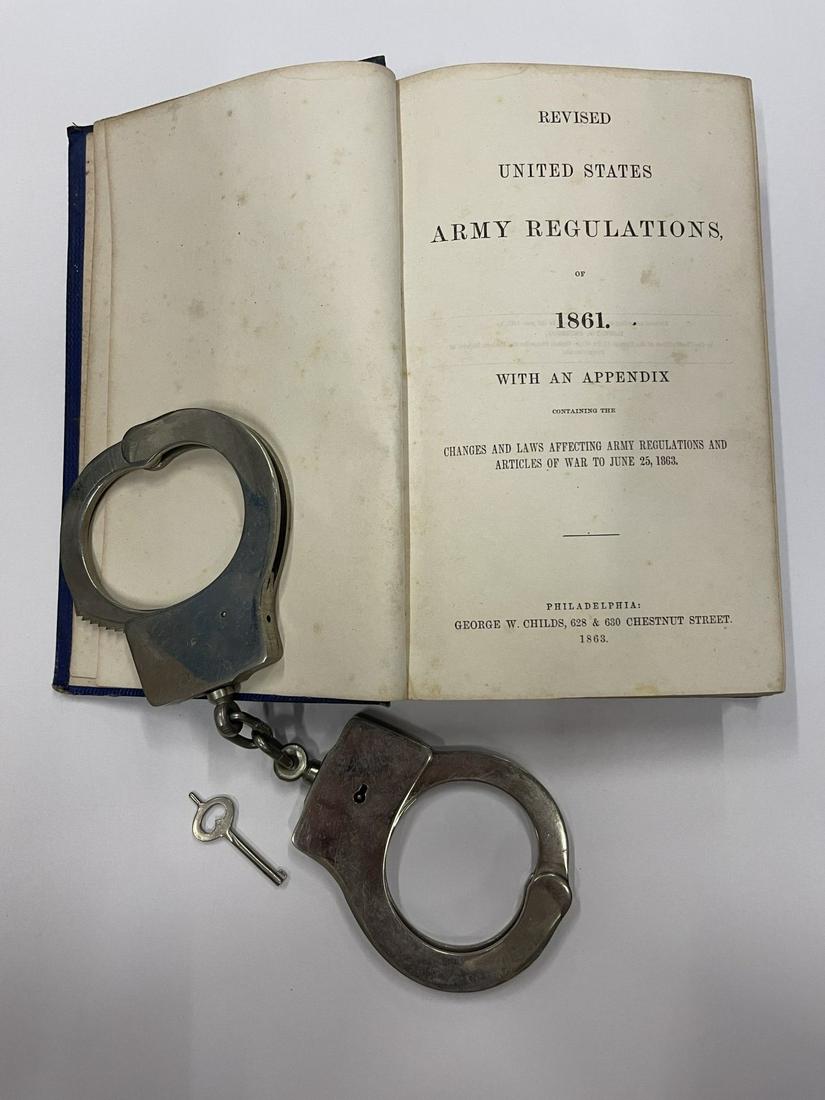 Antique Handcuffs & 1863 US Army Regulations Book (1 of 7)