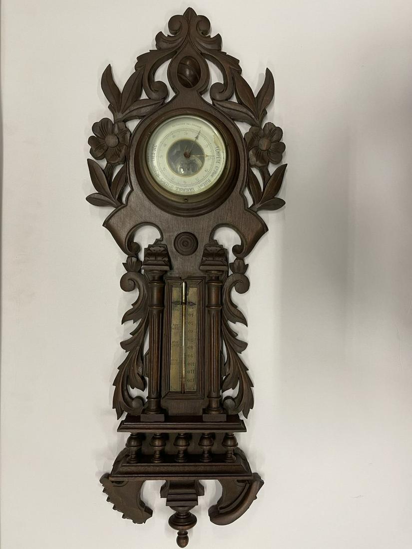 French Carved Wood Black Forest Design Barometer (1 of 6)