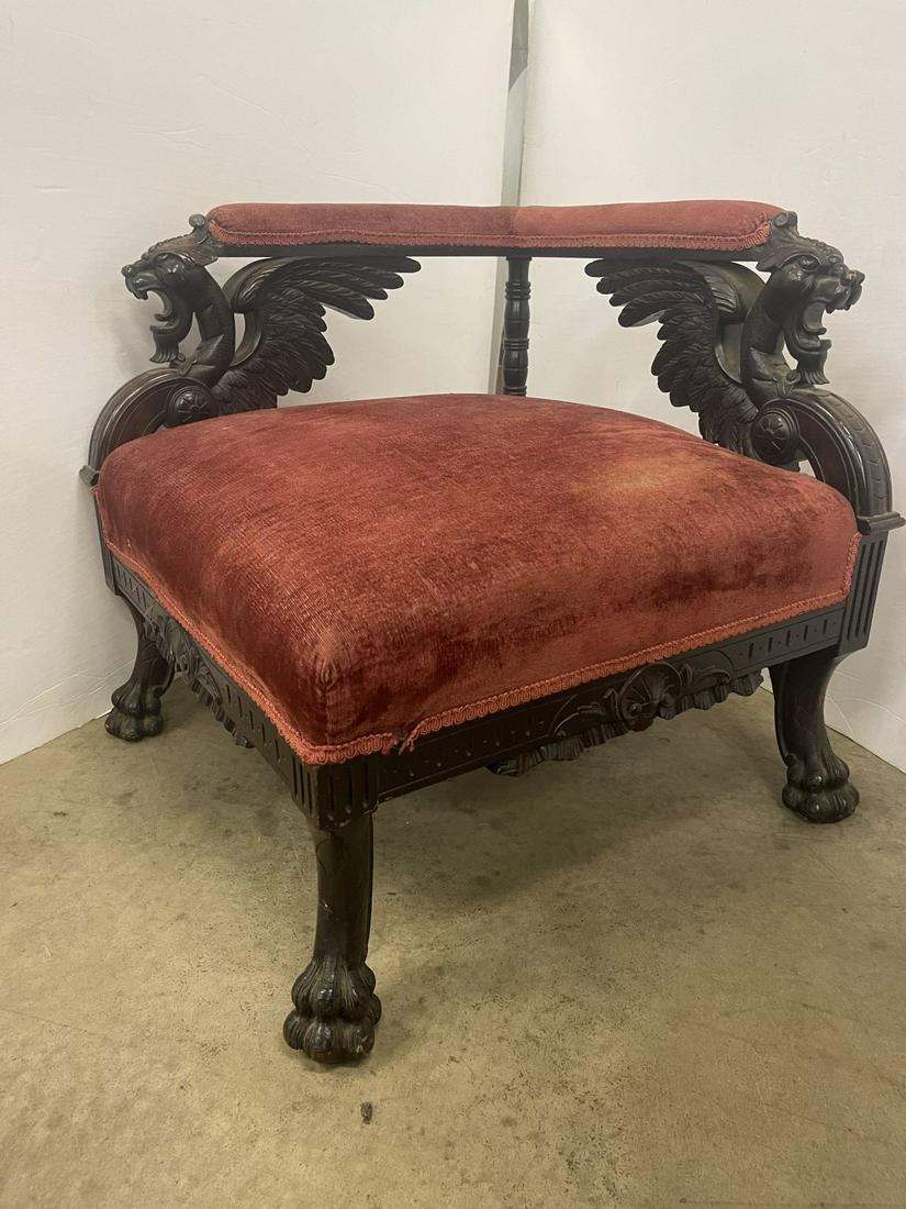 Heavily Carved Corner Chair w/ Griffin Arms (1 of 8)
