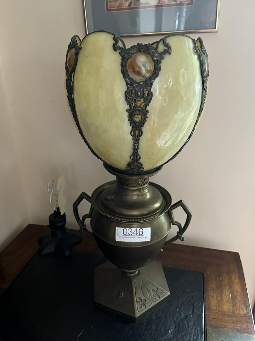 Victorian Oil Lamp w/ 6 Panel Shade (1 of 6)