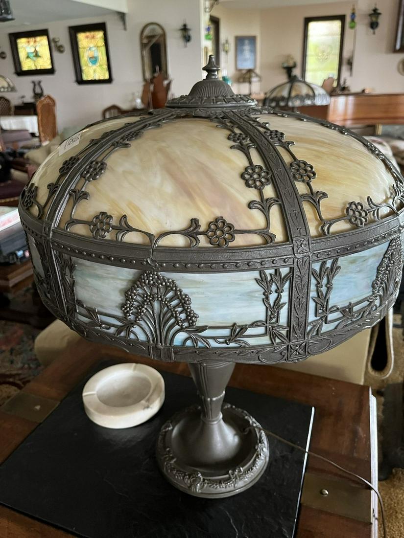 6 Panel Glass Lamp Caramel Slag Glass Shade (1 of 4)