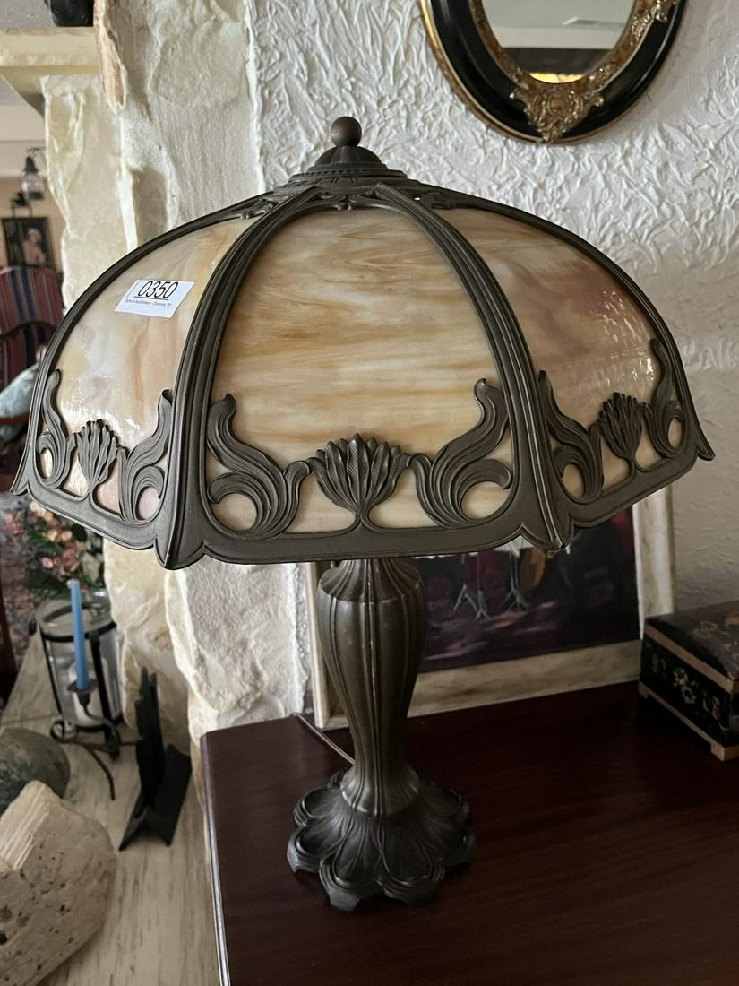 8 Panel Glass Caramel Slag Glass Lamp (1 of 4)