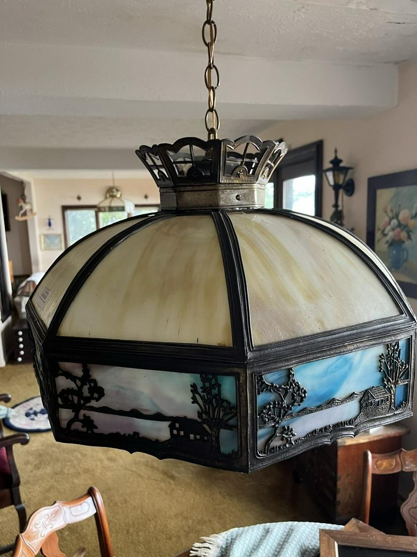 8 Panel Hanging Slag Glass Lamp (1 of 2)